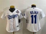 Cheap Women's Los Angeles Dodgers #11 Miguel Rojas White 2024 World Series Cool Base Stitched Baseball Jersey(Run Small)