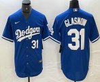 Cheap Men's Los Angeles Dodgers #31 Tyler Glasnow Number Blue Stitched Cool Base Nike Jerseys