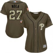 Wholesale Cheap Phillies #27 Aaron Nola Green Salute to Service Women's Stitched MLB Jersey