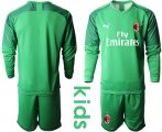 Wholesale Cheap AC Milan Blank Green Goalkeeper Long Sleeves Kid Soccer Club Jersey