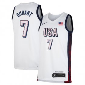 Cheap Men\'s USA Basketball #7 Kevin Durant White 2024 Swingman Stitched Jersey