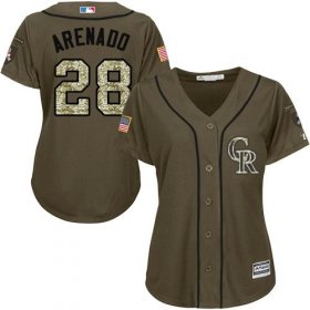 Wholesale Cheap Rockies #28 Nolan Arenado Green Salute to Service Women\'s Stitched MLB Jersey