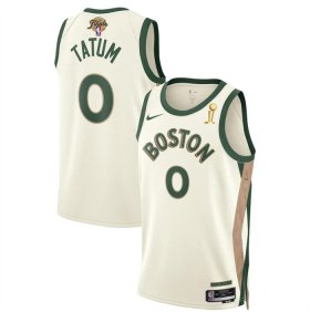 Wholesale Cheap Men\'s Boston Celtics #0 Jayson Tatum White 2024 Finals Champions City Edition Stitched Basketball Jersey