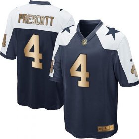 Wholesale Cheap Nike Cowboys #4 Dak Prescott Navy Blue Thanksgiving Throwback Youth Stitched NFL Elite Gold Jersey