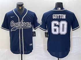 Cheap Men\'s Dallas Cowboys #60 Tyler Guyton Navy Cool Base Baseball Stitched Jersey