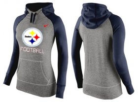 Wholesale Cheap Women\'s Nike Pittsburgh Steelers Performance Hoodie Grey & Dark Blue_1