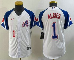 Wholesale Cheap Youth Atlanta Braves #1 Ozzie Albies Number White 2023 City Connect Cool Base Stitched Jersey2