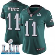 Wholesale Cheap Nike Eagles #11 Carson Wentz Midnight Green Team Color Super Bowl LII Women's Stitched NFL Vapor Untouchable Limited Jersey