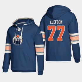 Wholesale Cheap Edmonton Oilers #77 Oscar Klefbom Royal adidas Lace-Up Pullover Hoodie