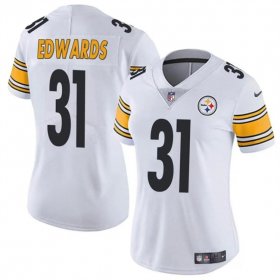 Cheap Women\'s Pittsburgh Steelers #31 Daijun Edwards White Vapor Football Stitched Jersey(Run Small)