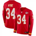 Wholesale Cheap Nike Chiefs #34 Carlos Hyde Red Team Color Men's Stitched NFL Limited Therma Long Sleeve Jersey