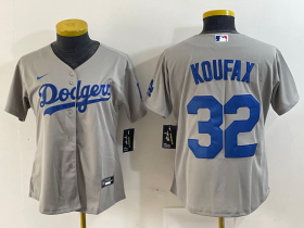 Cheap Women\'s Los Angeles Dodgers #32 Sandy Koufax Grey Cool Base Stitched Jersey