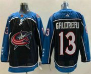 Cheap Men's Columbus Blue Jackets #13 Johnny Gaudreau Black 2022 Reverse Retro Stitched Jersey