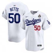 Cheap Men's Los Angeles Dodgers #50 Mookie Betts White 2024 World Series Home Limited Cool Base Stitched Baseball Jersey