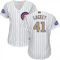 Wholesale Cheap Cubs #41 John Lackey White(Blue Strip) 2017 Gold Program Cool Base Women's Stitched MLB Jersey