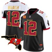 Men's Tampa Bay Buccaneers #12 Tom Brady Black White With Florida Patch Gold Trim Vapor Football Stitched Jersey