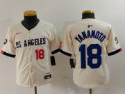 Cheap Youth Los Angeles Dodgers #18 Yoshinobu Yamamoto Number Cream 2024 City Connect Limited Stitched Jersey