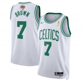 Wholesale Cheap Men\'s Boston Celtics #7 Jaylen Brown White 2024 Finals Champions Association Edition Stitched Basketball Jersey