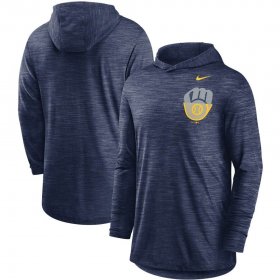 Wholesale Cheap Milwaukee Brewers Nike Split Logo Performance Long Sleeve Hoodie Top Navy