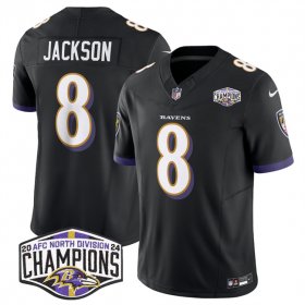 Cheap Men\'s Baltimore Ravens #8 Lamar Jackson Black F.U.S.E 2024 AFC North Division Champions Vapor Limited Football Jersey