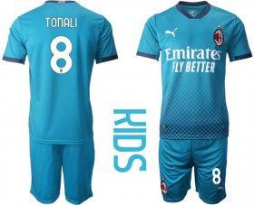 Wholesale Cheap Youth 2020-2021 club AC milan away 8 blue Soccer Jerseys