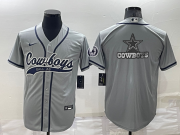 Wholesale Cheap Men's Dallas Cowboys Grey Team Big Logo With Patch Cool Base Stitched Baseball Jersey