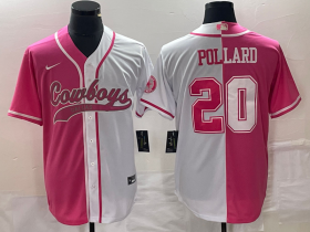 Wholesale Cheap Men\'s Dallas Cowboys #20 Tony Pollard Pink White Split Cool Base Stitched Baseball Jersey