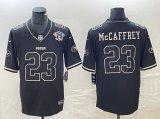 Cheap Men's San Francisco 49ers #23 Christian McCaffrey Black With 75th Anniversary Patch Football Stitched Jersey