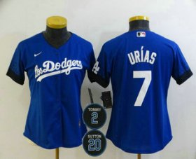 Wholesale Cheap Women\'s Los Angeles Dodgers #7 Julio Urias Blue #2 #20 Patch City Connect Cool Base Stitched Jersey