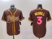 Cheap Men's San Diego Padres #3 Jackson Merrill Brown Cool Base Stitched Baseball Jerseys