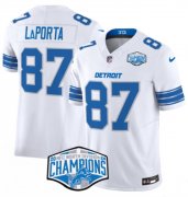 Cheap Men's Detroit Lions #87 Sam LaPorta White 2024 NFC North Champions F.U.S.E. Vapor Limited Stitched Jersey