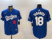 Cheap Men's Los Angeles Dodgers #18 Yoshinobu Yamamoto Royal 2024 World Series Patch Alternate Limited Stitched Baseball Jersey