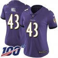 Wholesale Cheap Nike Ravens #43 Justice Hill Purple Team Color Women's Stitched NFL 100th Season Vapor Untouchable Limited Jersey