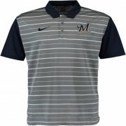 Wholesale Cheap Men's Milwaukee Brewers Nike Gray Dri-FIT Stripe Polo