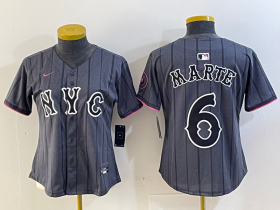 Cheap Women\'s New York Mets #6 Starling Marte Gray 2024 City Connect Cool Base Stitched Jersey