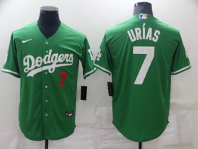 Wholesale Cheap Men\'s Los Angeles Dodgers #7 Julio Urias Green St Patrick\'s Day 2021 Mexican Heritage Stitched Baseball Jersey