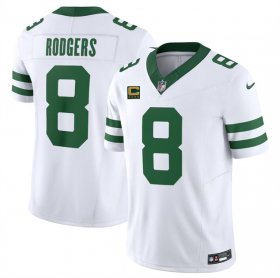 Cheap Men\'s New York Jets #8 Aaron Rodgers White 2023 F.U.S.E. With 4-Star C Patch Vapor Limited Throwback Stitched Football Jersey