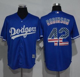 Wholesale Cheap Dodgers #42 Jackie Robinson Blue USA Flag Fashion Stitched MLB Jersey