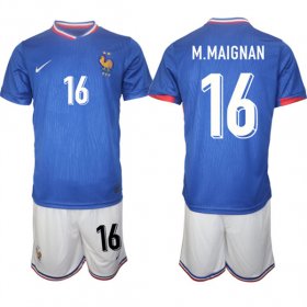 Cheap Men\'s France #16 Steve Mandanda Blue 2024-25 Home Soccer Jersey Suit