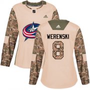 Wholesale Cheap Adidas Blue Jackets #8 Zach Werenski Camo Authentic 2017 Veterans Day Women's Stitched NHL Jersey