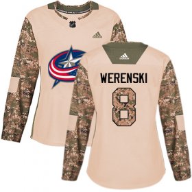 Wholesale Cheap Adidas Blue Jackets #8 Zach Werenski Camo Authentic 2017 Veterans Day Women\'s Stitched NHL Jersey