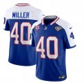 Wholesale Cheap Men's Buffalo Bills #40 Von Miller Blue White 2023 F.U.S.E. 75th Anniversary Throwback Vapor Untouchable Limited Football Stitched Jersey