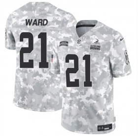 Cheap Men\'s Cleveland Browns #21 Denzel Ward 2024 F.U.S.E Arctic Camo Salute To Service Limited Stitched Football Jersey