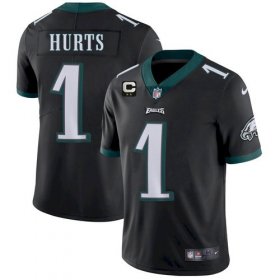 Wholesale Cheap Men\'s Eagles 2022 #1 Jalen Hurts Black With 2-star C Patch Vapor Untouchable Limited Stitched NFL Jersey