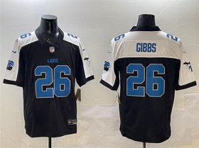 Cheap Men\'s Detroit Lions #26 Jahmyr Gibbs Black White F.U.S.E. 2024 Michigan Patch Vapor Limited Football Stitched Jersey