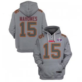 Cheap Men\'s Kansas City Chiefs #15 Patrick Mahomes Gray Super Bowl LVIII Patch Limited Edition Hoodie