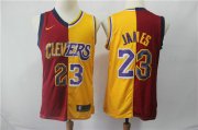 Wholesale Cheap Lakers 23 Lebron James Red Gold Split Nike Swingman Jersey