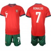 Cheap Men's Portugal Team #7 Ronaldo 2024-25 Red Home Soccer Jersey Suit