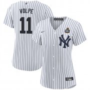 Cheap Women's New York Yankees #11 Anthony Volpe White 2024 World Series With Name Cool Base Stitched Baseball Jersey(Run Small)