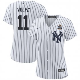 Cheap Women\'s New York Yankees #11 Anthony Volpe White 2024 World Series With Name Cool Base Stitched Baseball Jersey(Run Small)